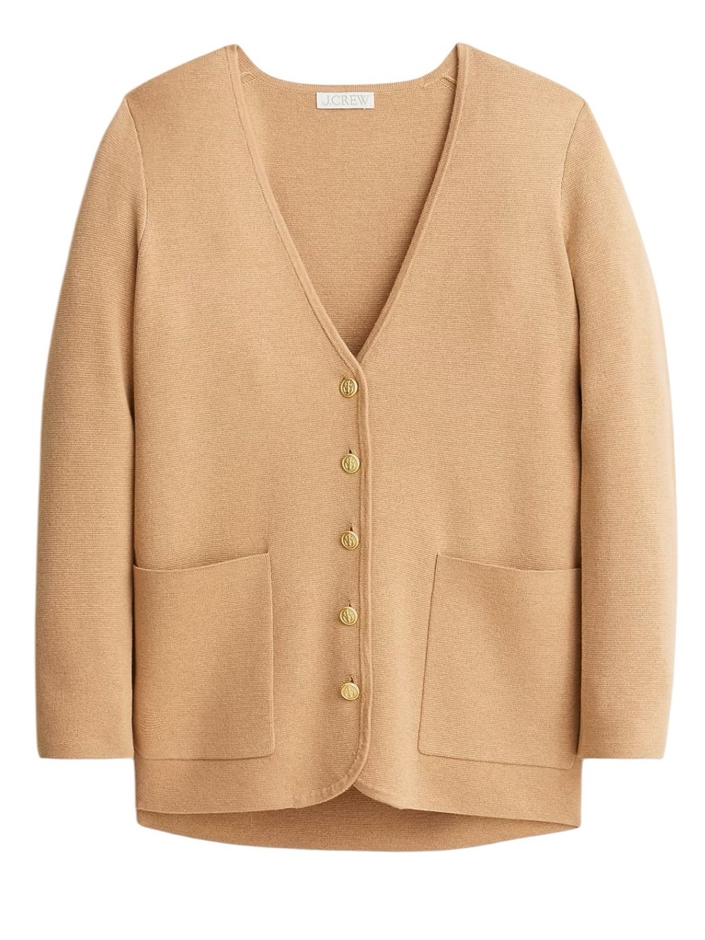 J. Crew Giselle V-Neck Sweater Blazer S Tan V-Neck Longer Gold Buttons NWT
